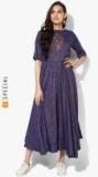 Sangria Round Neck Elbow Sleeves Dress With Embroidered Highlight Women