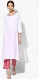 Sangria Round Neck Embroidered Solid Kurta With Straight Fitted Printed Pants women