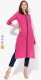 Sangria Round Neck Jacquard Straight Fit Kurta With 3/4th Sleeves Women