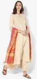 Sangria Round Neck Textured A Line Kurta Along With Chanderi Gold Dupatta And Solid Palazzo women