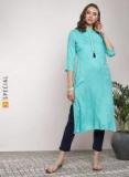 Sangria Sea Green Solid A Line Kurta Women