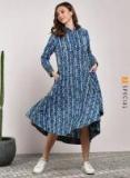 Sangria Shirt Collar Full Sleeves True Indigo Tunic With Pop Color Detail Women