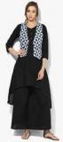 Sangria Solid Round Neck Kurta With 3/4Th Sleeves And Flared Palazzo And Short Dabu Print Sleevless Jacket women