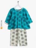 Sangria Turquoise Blue Printed Kurta With Palazzos Girls