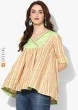 Sangria V Neck 3/4Th Sleeves Yarn Dyed Stripes Top Women