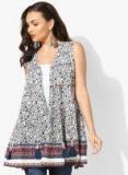 Sangria V Neck Printed Cotton Shrug With Embellished Tassel Detail Women