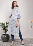 Sangria White Printed A Line Kurta Women