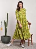 Sangria Yellow & Blue Printed Anarkali Kurta Women