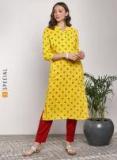 Sangria Yellow Printed Straight Kurta Women