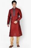 Sanwara Printed Maroon Churidar Kurta Pyjama Men