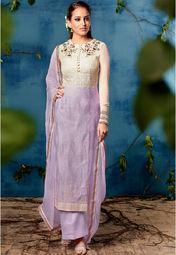 Saree Mall Lavender Embellished Dress Material Women