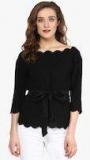 Sassafras Black Solid Regular Top Women