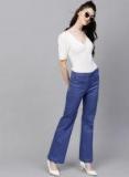 Sassafras Blue Regular Fit Solid Bootcut Trousers Women