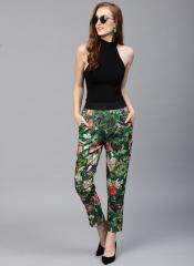 Sassafras Green & Coral Pink Regular Fit Printed Cigarette Trousers women