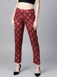 Sassafras Maroon & Golden Tapered Fit Printed Trousers Women