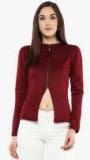 Sassafras Maroon Embellished Winter Jacket Women