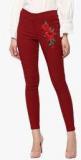 Sassafras Maroon Embroidered Jeggings Women