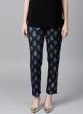 Sassafras Navy Blue & Golden Tapered Fit Printed Trousers women