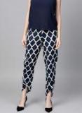 Sassafras Navy Blue & Off White Tapered Fit Printed Dhoti Pants women