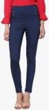 Sassafras Navy Blue Solid Jeggings Women