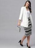 Sassafras Off White Striped Pencil Skirt Women