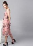 Sassafras Pink Floral Print Midi Fit & Flare Dress Women