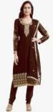 Satrani Brown Embroidered Dress Material Women