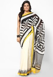 Sattika Cotton Blend Off White Saree Women