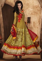 Sattika Net Yellow Embroidered Dress Material Women