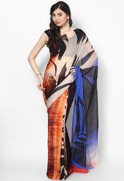 Satya Paul Chiffon Blue Saree women