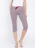 Sdl By Sweet Dreams Off White & Maroon Printed Lounge Capris F Llc 601 Women