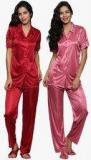 Secret Wish Pack Of 2 Multicoloured Solid Top & Pyjama Set Women