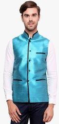 See Designs Blue Solid Ethnic Jacket men