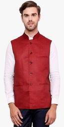 See Designs Maroon Solid Ethnic Jacket Men