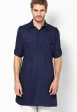 See Designs Navy Blue Solid Slim Fit Kurta Men