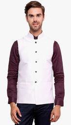 See Designs White Solid Ethnic Jacket Men