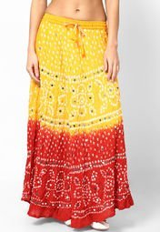 Seeya Orange Jaipuri Bandhej Long Skirt Women