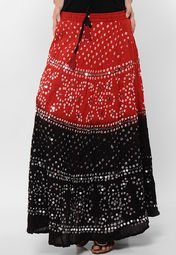 Seeya Red Hand Bendhej Tye & Dye Full Length Skirt Women