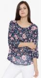 Sera Navy Blue Printed Blouse Women