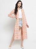 Sera Orange & White Printed Open Front Shrug Women