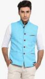 Shaftesbury London Aqua Blue Solid Slim Fit Waistcoat Men