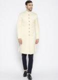 Shaftesbury London Cream Coloured & Blue Sherwani Set Men