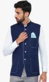 Shaftesbury London Navy Blue Solid Ethnic Jacket Men