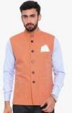 Shaftesbury London Orange Solid Ethnic Jacket Men