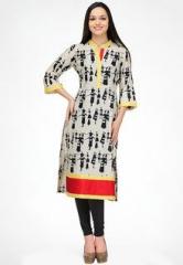 Shakumbhari 3/4Th Sleeve Cream Printed Kurta women