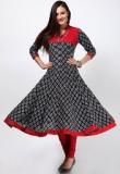 Shakumbhari 3/4Th Sleeve Printed Black Kurti Women