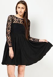 Shakumbhari Full Sleeves Self Pattern Black Dress Women