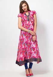 Shakumbhari Short Sleeve Printed Pink Kurta Women