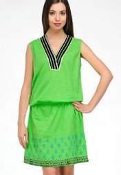 Shakumbhari Sleeve Less Embellished Green Dress Women