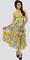 Shakumbhari Sleeve Less Printed Yellow Dress Women